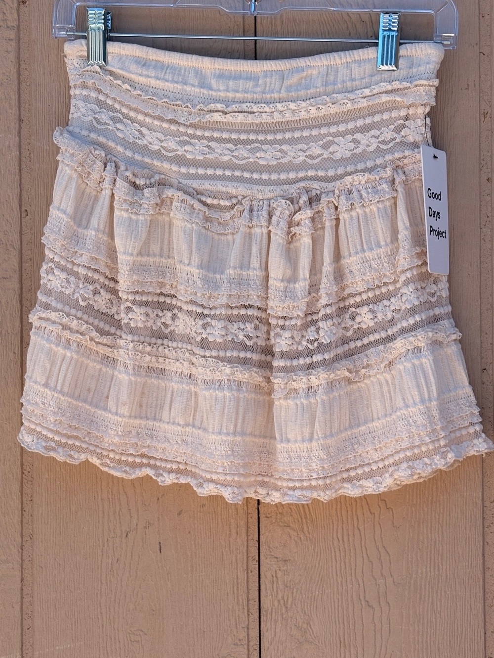 Good Days Project Cream Lace Tiered Mini Skirt Size S
